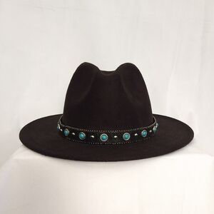 Chic Black Hat with Turquoise Embellishments